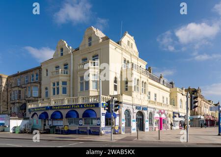 Die Waterfront Fish Bar an der Küste der Küstenstadt Weston-super-Mare, North Somerset, England. Stockfoto