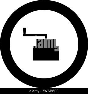 Mühlstein manuell alte Steinmühle Mehl Produktion Mahlkorn mit Griffhalter Symbol im Kreis rund schwarz Farbe Vektor Illustration Bild Solid Stock Vektor