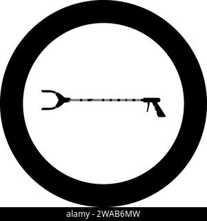 Lange Reichweite Greifer Wurfpflücker Greifer Abfallsammler Pick Up Werkzeug Klaue Ausrüstung Arm Hand Symbol im Kreis Runde schwarze Farbe Vektor Illustration Bild Stock Vektor
