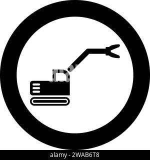 Sloopkraan Baumaschine Abbruch Schneiden Messer Kran LKW Icon im Kreis Runde schwarze Farbe Vektor Illustration Bild solide Umrissart Stock Vektor