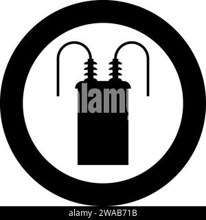 Elektrischer Transformator Hochspannungs-Umspannwerk Energie-Symbol im Kreis rund schwarze Farbe Vektor-Illustration Bild solide Umrissstil einfach Stock Vektor