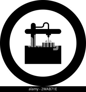 Laser-CNC-Maschine für Gravurgerät Ausrüstung zum Schneiden verwenden Strahl Symbol im Kreis Runde schwarze Farbe Vektor Illustration Bild solide Umrissart Stock Vektor