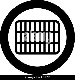 Gitter Gitter Gitter Gitter Gitter Gitter Gitter Grill Grillfläche rechteckige Form Rundheit Symbol im Kreis Runde schwarze Farbe Vektor Illustration Stock Vektor