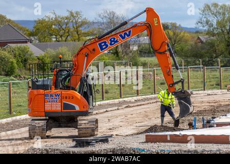 Bauphasen; Farington Mews Keepmoat Wohneigentumsentwickler, Fundamente für 520 neue Häuser auf dem Entwicklungsgelände in Chorley. Bauherren beginnen mit dem Bau dieses großen neuen Wohngebiets mit Lynx Fertigbetonböden. UK Stockfoto