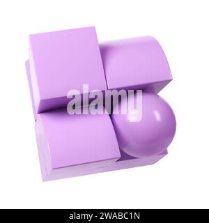 Einfache geometrische 3D-Elemente im bauhaus-Stil. Flieder Farbdesign Business primitive Formen. Abstrakter Hintergrund für Poster, Banner, Druck Stockfoto