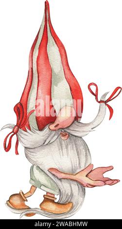 Nordische Gnome, skandinavische Gnome. Niedliche valentinstag-Postkarte. Aquarellelemente für Geburtstag, Kuchen, Weihnachtsfeier Design, Post Stockfoto