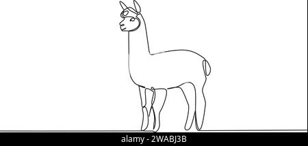 Durchgehende einzeilige Zeichnung eines Alpakas, Strichgrafik-Vektor-Illustration Stock Vektor