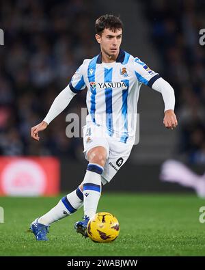 Martin Zubimendi von Real Sociedad im LaLiga EA Sports Match zwischen Real Sociedad und Deportivo Alaves im reale Arena Stadium am 2. Januar 2024 in San Sebastian, Spanien. Quelle: Cesar Ortiz Gonzalez/Alamy Live News Stockfoto