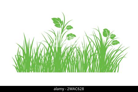 Grüne Grassilhouette. Zeichentricklinien von Pflanzen und Sträuchern zum Boarding und Rahmen, Öko- und Bio-Logo-Element. Vektorsatz Frühlingsfeld Pflanzen Sch Stock Vektor