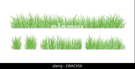 Grüne Grassilhouette. Zeichentricklinien von Pflanzen und Sträuchern zum Boarding und Rahmen, Öko- und Bio-Logo-Element. Vektorsatz Frühlingsfeld Pflanzen Sch Stock Vektor
