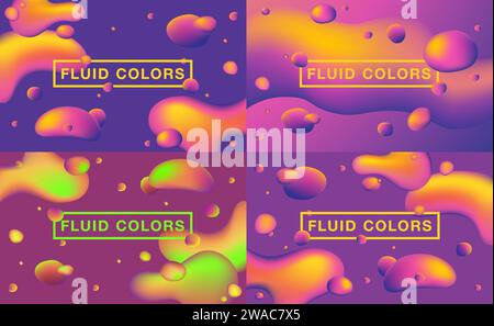 Flüssige Farben. Kreative Verlaufsdarstellungen. Abstraktes Set mit flüssigem Farbdesign. Vorlage für Ihren Fashion Newsletter, Poster für Print oder Web, Medien, Stock Vektor