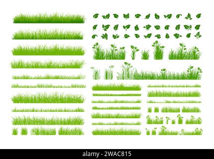 Grüne Grassilhouette. Zeichentricklinien von Pflanzen und Sträuchern zum Boarding und Rahmen, Öko- und Bio-Logo-Element. Vektorsatz Frühlingsfeld Pflanzen Sch Stock Vektor