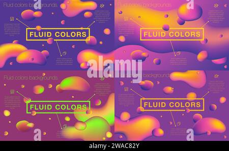 Flüssige Farben. Kreative Verlaufsdarstellungen. Abstraktes Set mit flüssigem Farbdesign. Vorlage für Ihren Fashion Newsletter, Poster für Print oder Web, Medien, Stock Vektor
