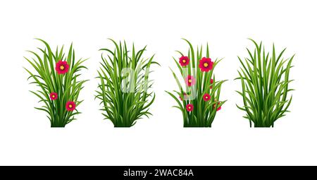 Grüne Grassilhouette. Zeichentricklinien von Pflanzen und Sträuchern zum Boarding und Rahmen, Öko- und Bio-Logo-Element. Vektorsatz Frühlingsfeld Pflanzen Sch Stock Vektor