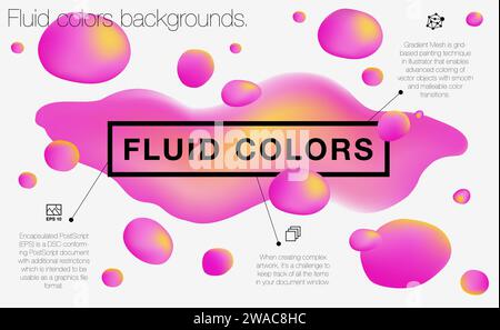 Flüssige Farben. Kreative Verlaufsdarstellungen. Abstraktes Set mit flüssigem Farbdesign. Vorlage für Ihren Fashion Newsletter, Poster für Print oder Web, Medien, Stock Vektor