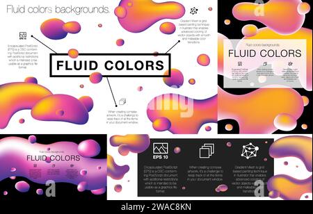 Flüssige Farben. Kreative Verlaufsdarstellungen. Abstraktes Set mit flüssigem Farbdesign. Vorlage für Ihren Fashion Newsletter, Poster für Print oder Web, Medien, Stock Vektor