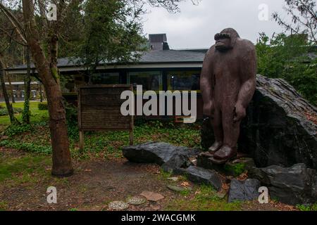 Willow Creek, eine kleine Stadt im Trinity County, CA, USA, verfügt über ein Museum, das Bigfoot gewidmet ist. Stockfoto