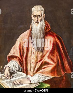 London, UK - 19. Mai 2023: Saint Jerome als Kardinal, Gemälde möglicherweise von El Greco, ausgestellt in der National Gallery of London, England, Vereinigtes Königreich Stockfoto