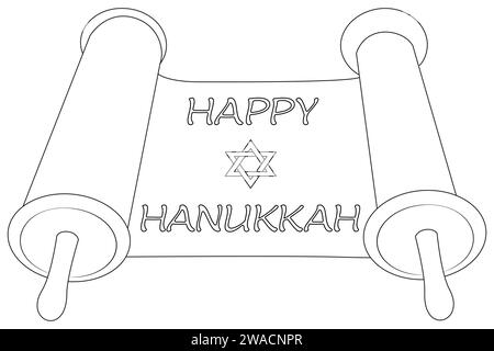 Torah-Scroll. Flache Illustration einer alten jüdischen Bibelbuchrolle der thora. Vektorelemente für jüdische Feiertage. Happy Hanukkah Illustration. Ausmalseite. Linie Art.. Stock Vektor