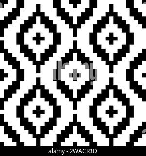 Nahtloses Shweshwe-afrikanisches Muster. Wiederholung der abstrakten shwe-schwarzen Isolierung auf weißem Hintergrund. Wiederholte geometrische Darstellung für Designdrucke. Sotho rhombus Stock Vektor