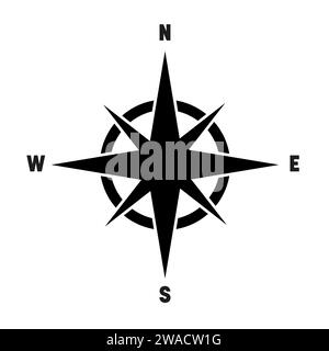 Kompassrose – Seekarte. Reiseausrüstung, die die Orientierung der Weltrichtungen anzeigt - Nord, Ost, Süd und West. Einfaches flaches schwarzes Vektorsymbol Stock Vektor