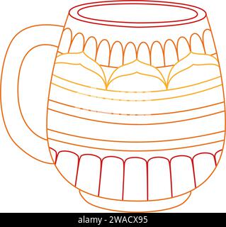 Niedlicher Weihnachtsbecher mit Ornament. Weihnachtskaffeetasse in flachem Stil. Strichgrafik. Vektorabbildung Stock Vektor