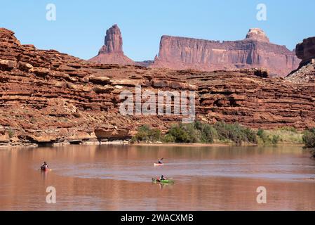 Flussfahrt auf dem Green River im Canyonlands National Park, Utah. Stockfoto