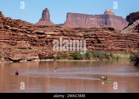 Flussfahrt auf dem Green River im Canyonlands National Park, Utah. Stockfoto