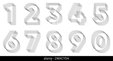 Designelement des Numbers. Geometrische 3D-Nummern. Streetwear-Stil. Unmögliche Form, optische Illusion. Heilige Geometrie. Vektorabbildung 10 EPS. Stock Vektor