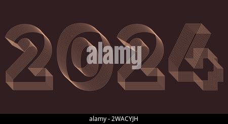 2024 abstrakte geometrische 3D-Darstellung auf braunem Hintergrund. Streetwear-Stil, futuristisch. Bildungskonzept. Vektorabbildung 10 EPS. Vektorabbildung Stock Vektor