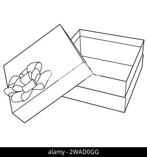 Geschenkbox mit Schleife. Weihnachtskritzelsymbole für Geburtstag, Neujahr, Weihnachten, Hochzeit. Feierliches Konzept im Minimalismus-Design. Ausmalseite. Schwarzweiß-Vektor-Illustration Stock Vektor