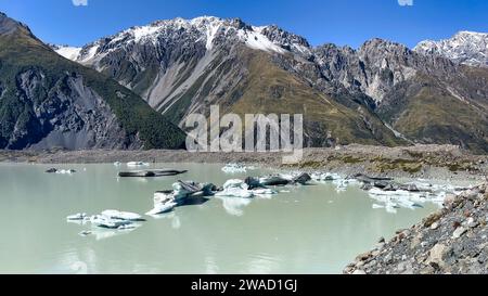 Eisberge auf der Oberfläche des Tasman Lake im Mt Cook National [Park Stockfoto