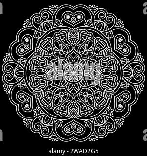 Mandala-Stylenkunst-Designs auf schwarzem Hintergrund. Ausmalseite für Kinder und Erwachsene. Muster der Entspannung und Meditation. Vektorabbildung Stock Vektor