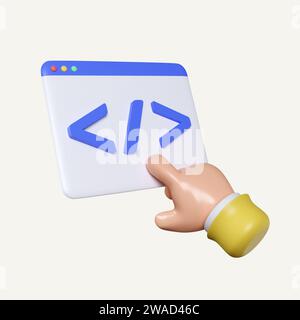 Produktentwicklung mit Programmiercode. Computerprogrammierung. Entwicklercodierung. Web Development Konzept. Symbol isoliert auf weißem Hintergrund. 3D-Rendering Stockfoto