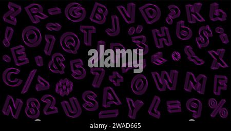 Abstraktes geometrisches 3D-Alphabet auf schwarzem Hintergrund. Streetwear-Stil. Bildungskonzept. Unmögliche Form, optische Illusion. Heilige Geometrie. Vektorabbildung 10 EPS. Stock Vektor