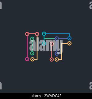 Wortmarke Monogramm Buchstabe IT-Technologie-Schaltkreis-Logo-Vektorvorlage auf schwarzem Hintergrund Stock Vektor