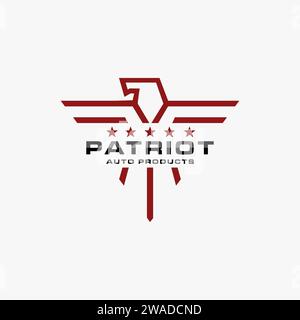 Minimalistische Etikettenlinie Kunst des Patriotischen Adlers Logo-Symbol-Vektorvorlage auf weißem Hintergrund Stock Vektor