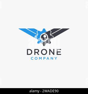Abstrakte Gear Eye Linse Flügel Logo Symbol Vektor Vorlage, fliegende Drohne Logo auf weißem Hintergrund Stock Vektor