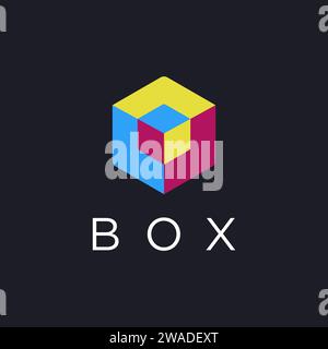 Flache 3D-Box-Logo-Vektorvorlage auf dunklem Hintergrund Stock Vektor