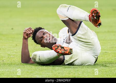 Madrid, Spanien. Januar 2024. Vinicius Junior von Real Madrid während der LALIGA EA SPORT zwischen Real Madrid und Mallorca im Santiago Bernabéu Stadion. Endergebnis: Real Madrid 1:0 Mallorca. Quelle: SOPA Images Limited/Alamy Live News Stockfoto