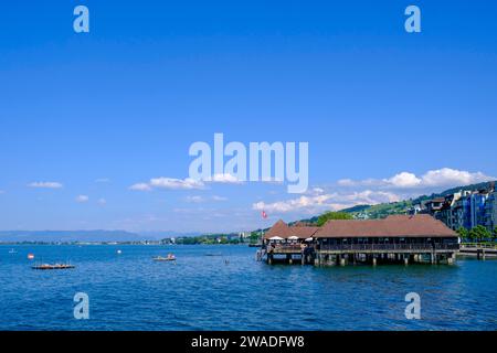 Historische Badehütte, Badeanstalt, Rorschach am Bodensee, Kanton St. Gallen, Schweiz Stockfoto