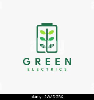 Batterieblatt, elektrische Natur Energie Logo-Symbol-Vektor auf weißem Hintergrund Stock Vektor
