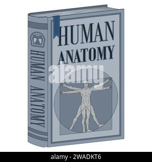 Vektor-Design Human Anatomy College Buch, Buch mit vitruvian Mann auf dem Cover Stock Vektor