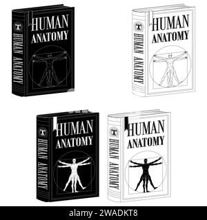 Vektor-Design Human Anatomy College Buch, Buch mit vitruvian Mann auf dem Cover Stock Vektor