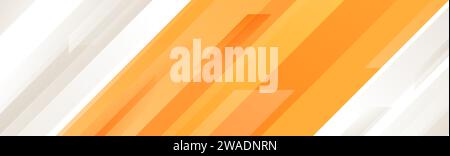 Orangefarbenes und graues diagonales Fußzeilendesign. Abstrakter horizontaler Sporthintergrund. Breite, sportliche Bannervorlage für Präsentation, Fußzeile, Kopfzeile, Poster. Hintergrundbild mit geometrischer Verlaufsform. Vektor Stock Vektor