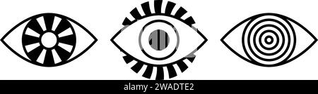 Eyes Sign Set. Vision Outline Symbols Kollektion. Hypnose-Augapfel-Konzeptpaket. Elemente für Poster, Banner, Broschüren, Broschüren, Broschüren, Broschüren, Broschüren, Broschüren und Broschüren. Vektorillustrationsbündel Stock Vektor