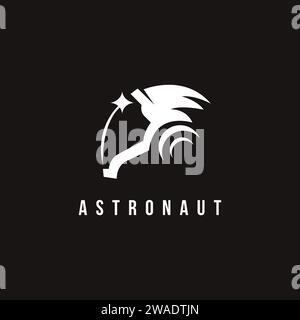 Minimalistischer Astronaut-Stern-Logo-Symbol-Vektorvorlage auf schwarzem Hintergrund Stock Vektor