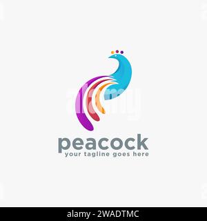 Abstrakte moderne bunte Pfauenlogo-Symbol-Vektorvorlage auf weißem Hintergrund Stock Vektor