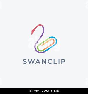 Swan Büroklammer Logo Symbol, Büroausrüstung Symbol Vektor Vorlage auf weißem Hintergrund Stock Vektor