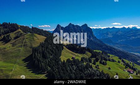 Landschaft mit Bergen und Gras im Sommer Stockfoto